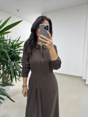 Ms 2894 Gizli Fermuar Detaylı Tensel A.Kahve Elbise