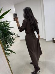 Ms 2894 Gizli Fermuar Detaylı Tensel A.Kahve Elbise