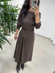 Ms 2894 Gizli Fermuar Detaylı Tensel A.Kahve Elbise