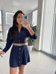 Fw 0367 Linda İndigo Mini Gömlek Elbise