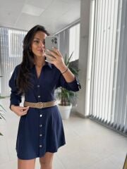 Fw 0367 Linda İndigo Mini Gömlek Elbise