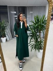 Dr 8161 Gömlek Yaka Detaylı Zümrüt Yeşili Modal Elbise