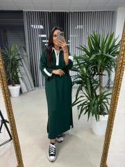 Dr 8161 Gömlek Yaka Detaylı Zümrüt Yeşili Modal Elbise