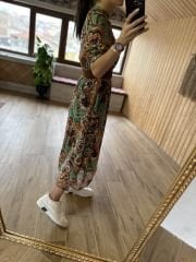 My 3050 Kahve Süet kemerli midi şifon elbise