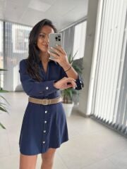 Fw 0367 Linda İndigo Mini Gömlek Elbise