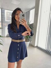 Fw 0367 Linda İndigo Mini Gömlek Elbise