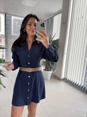 Fw 0367 Linda İndigo Mini Gömlek Elbise