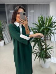 Dr 8161 Gömlek Yaka Detaylı Zümrüt Yeşili Modal Elbise