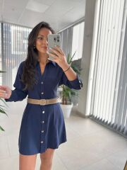 Fw 0367 Linda İndigo Mini Gömlek Elbise