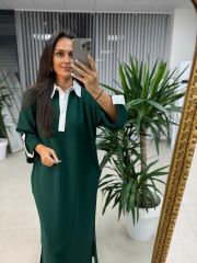 Dr 8161 Gömlek Yaka Detaylı Zümrüt Yeşili Modal Elbise