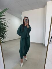 Fp 50957 Zümrüt Tensel Gömlek Pantolon Takım