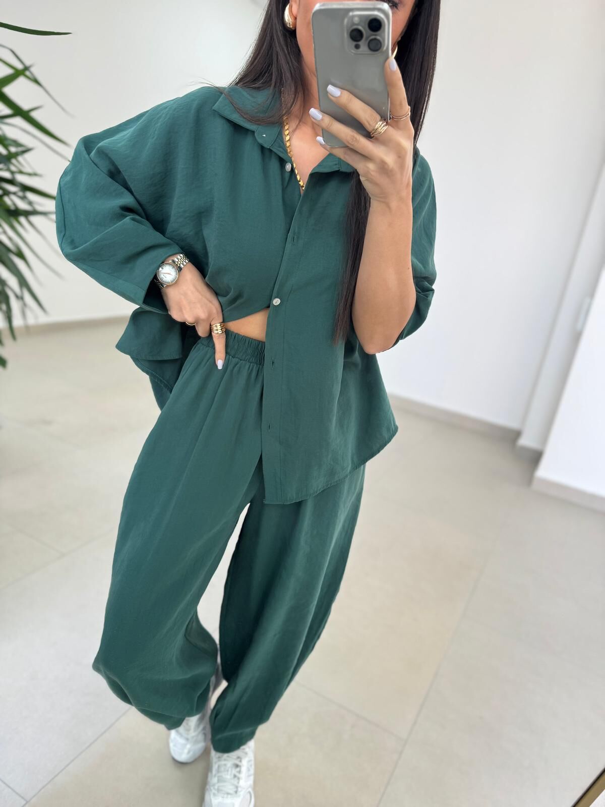 Fp 50957 Zümrüt Tensel Gömlek Pantolon Takım