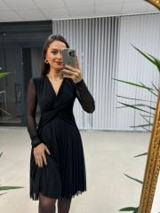 Mc Siyah Düğümlü Şifon Elbise
