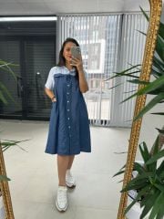 Dr 2624 Mavi Gömlek Detaylı Denim Elbise