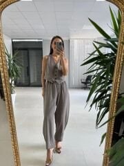 Kk 8001 Vizon Maskülen Düğmeli Yelek ve Şalvar Kesim Pantolon İkili Takım