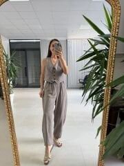 Kk 8001 Vizon Maskülen Düğmeli Yelek ve Şalvar Kesim Pantolon İkili Takım