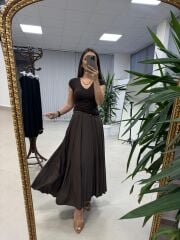 La 56985 Parça Dikişli Kraşlı Kahve Etek