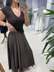 La 56985 Parça Dikişli Kraşlı Kahve Etek