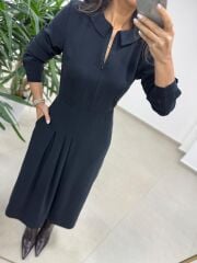 Ms 2894 Gizli Fermuar Detaylı Tensel Siyah Elbise