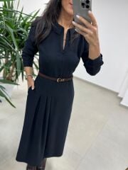 Ms 2894 Gizli Fermuar Detaylı Tensel Siyah Elbise