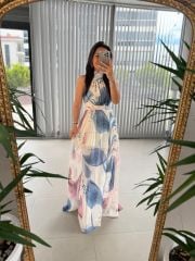 My 3242 Pembe Geçişli Halter Şifon Elbise