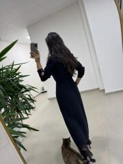 Ms 2894 Gizli Fermuar Detaylı Tensel Siyah Elbise