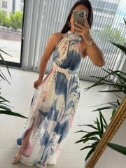 Mein 3242 Rosa Übergangs-Neckholder-Chiffonkleid