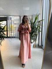 Np 8016 Pembe Bağlamalı Müslin Nakışlı Takım