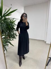 Ms 2894 Gizli Fermuar Detaylı Tensel Siyah Elbise