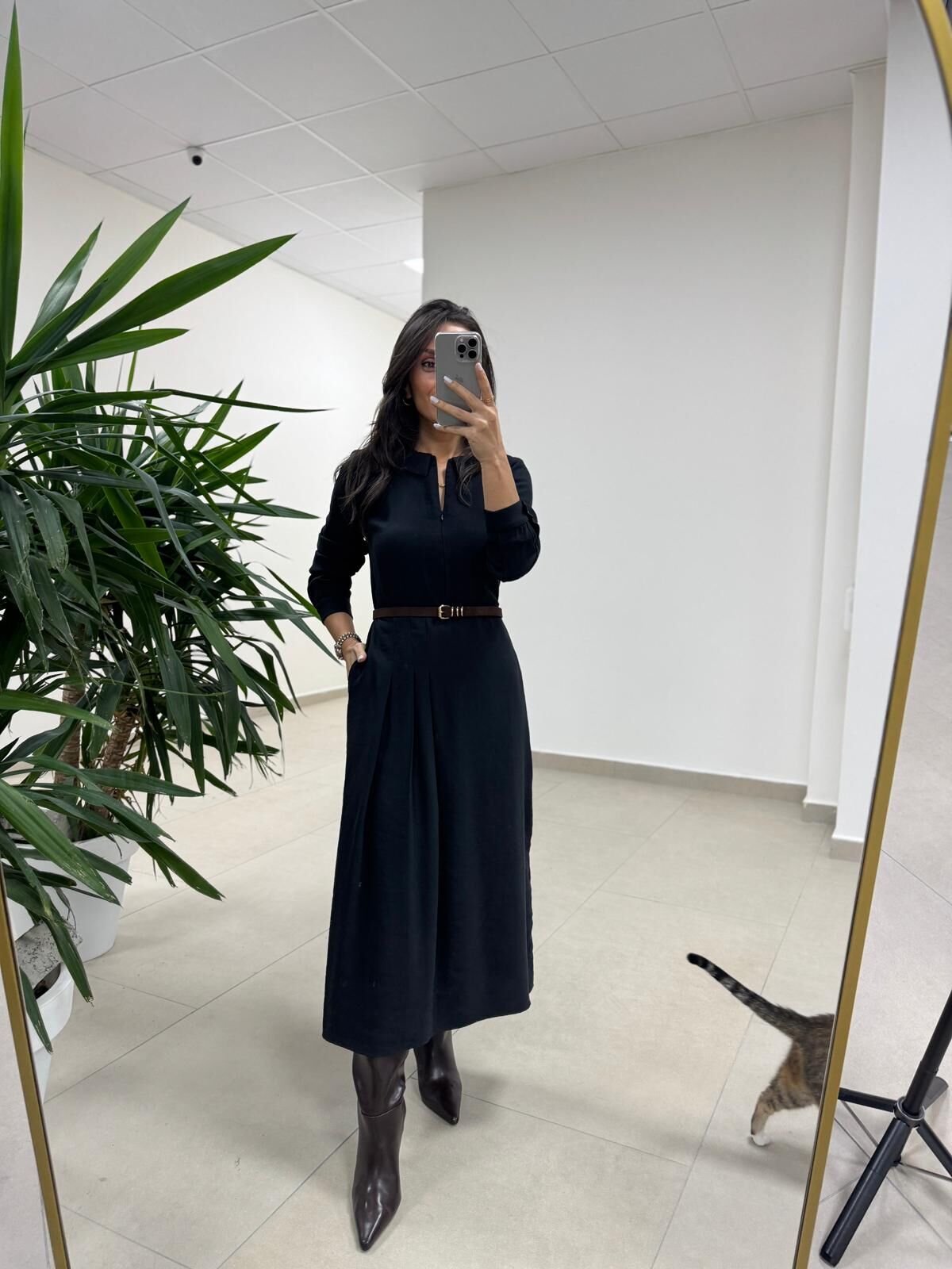 Ms 2894 Gizli Fermuar Detaylı Tensel Siyah Elbise