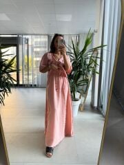 Np 8016 Pembe Bağlamalı Müslin Nakışlı Takım