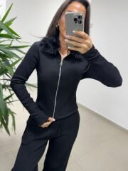 Mz 22738 Kürk Yakalı Siyah Takım