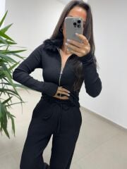 Mz 22738 Kürk Yakalı Siyah Takım