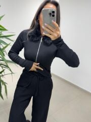 Mz 22738 Kürk Yakalı Siyah Takım