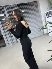 Mz Gold Tokalı Siyah Elbise