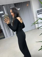 Mz Gold Tokalı Siyah Elbise