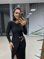 Mz Gold Tokalı Siyah Elbise