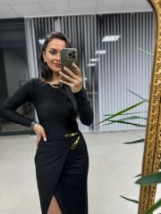 Mz Gold Tokalı Siyah Elbise