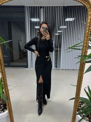 Mz Gold Tokalı Siyah Elbise