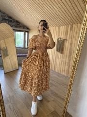 Mng gipeli pamuk viskon kahve elbise