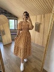 Mng gipeli pamuk viskon kahve elbise