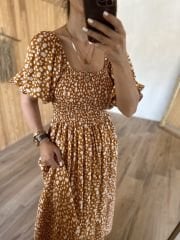 Mng gipeli pamuk viskon kahve elbise