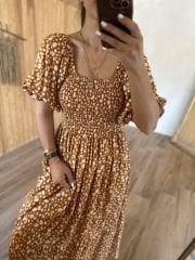 Mng gipeli pamuk viskon kahve elbise