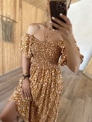 Mng gipeli pamuk viskon kahve elbise