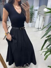 La 56985 Parça Dikişli Kraşlı Siyah Etek