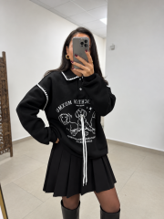 Pi 55803 Siyah Ön Baskılı Sweatshirt