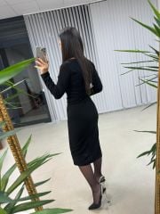 Mc Yan Pile Detaylı Siyah Elbise