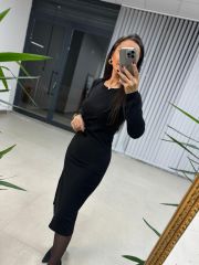 Mc Yan Pile Detaylı Siyah Elbise