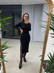 Mc Yan Pile Detaylı Siyah Elbise