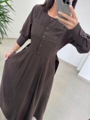 El 2339 Kendinden Kemerli Kahve Elbise